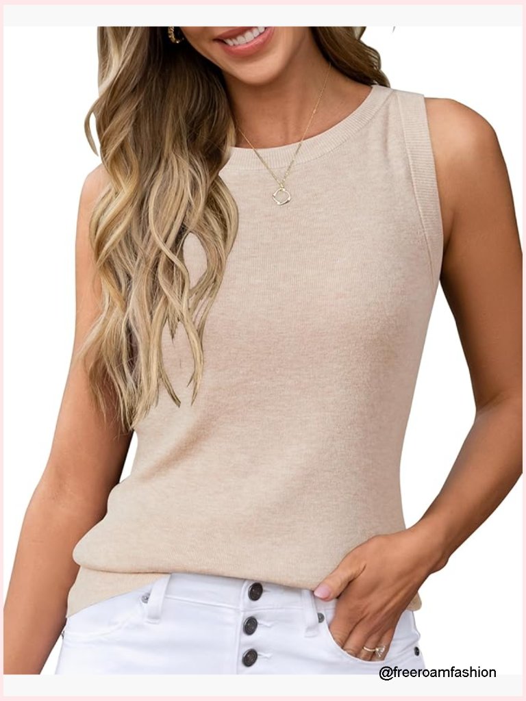 Wool Blend Sleeveless Tank Top Business Casual Summer Knit Stretch